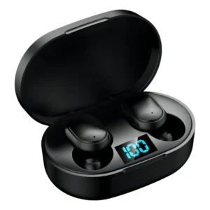 Fone de ouvido bluetooth sem fio estilo intra-auricular saindo do estojo de carregamento.